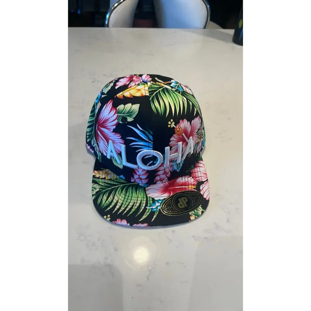 ANXD Aloha Embroidered Tropical Pink Green Hawaiian Hat Cap Flat Brim Snapback - Picture 2 of 7
